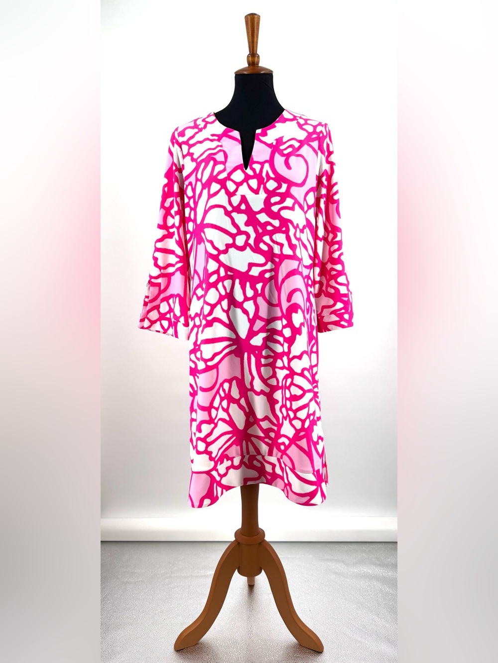 Jude Connally Megan Pink White Abstract Coral Line Pattern Tunic Dress Size XXL